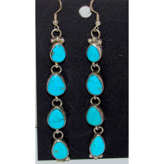 Navajo Kingman Turquoise Dangle Earrings Sterling Silver Marcella James