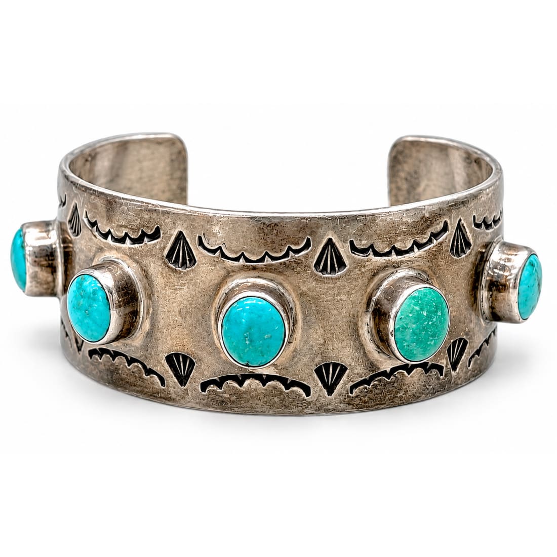 Vintage Navajo Turquoise Statement Cuff Bracelet Chimney Butte Sterling Silver 7"