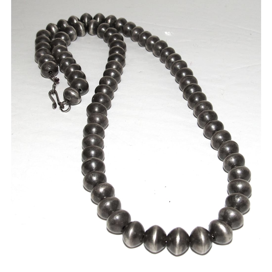 10mm Navajo Pearls Necklace Sterling Silver Saucer Beads Necklace 24" V. Tso