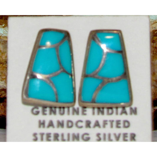 Zuni Turquoise Fish Scale Inlay Post Earrings Sterling Sleeping Beauty Turquoise