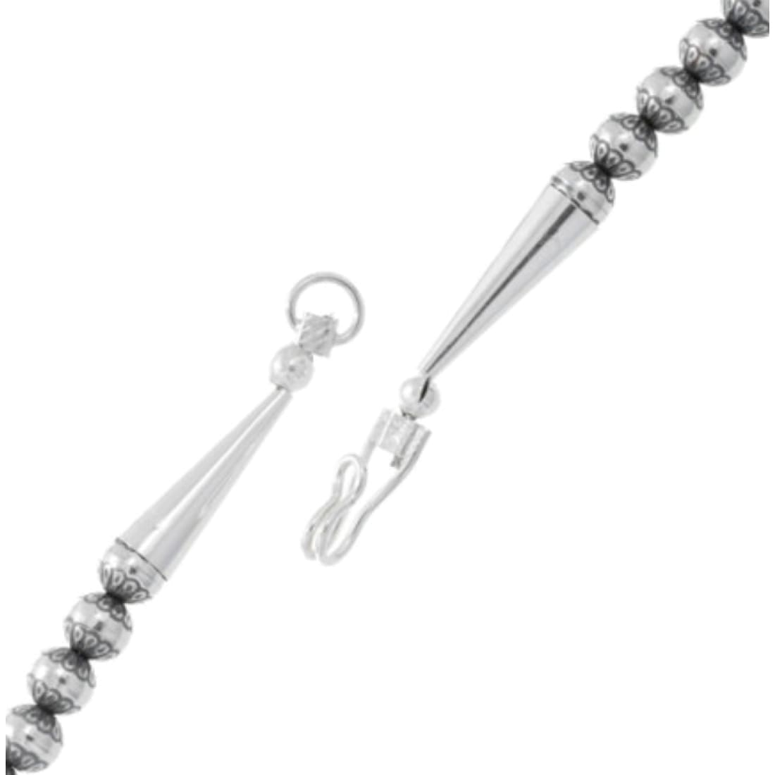 Native American Navajo pearls necklace sterling silver with detailed bead and cone design clasp