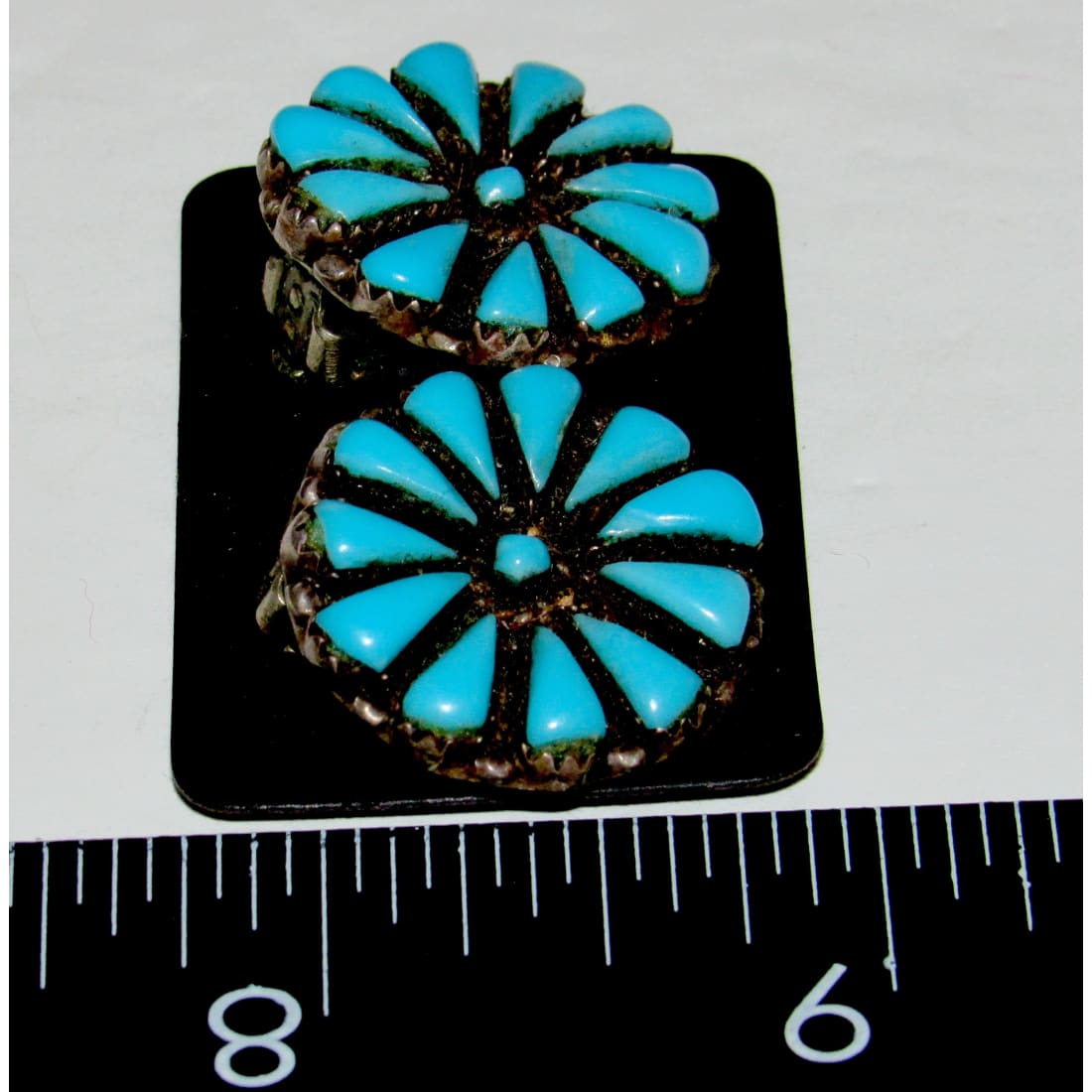 Old Pawn Zuni Cluster Earrings Petit Point Turquoise Sterling Clip On