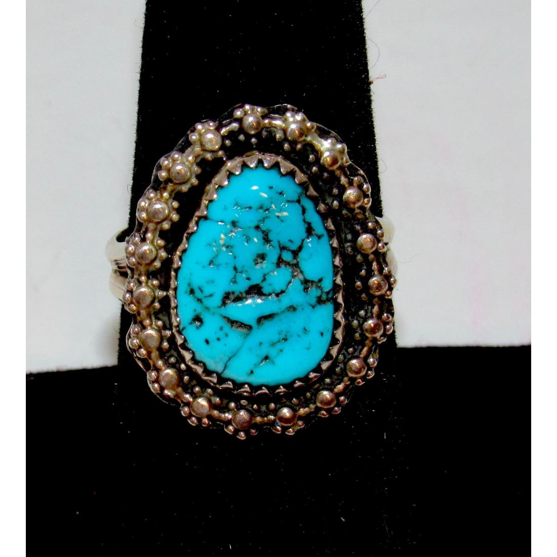 Navajo Kingman Turquoise Statement Ring Sz 7 Sterling Silver Signed Native