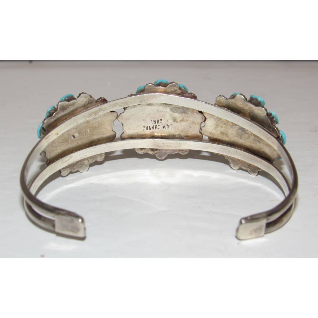Zuni Turquoise Cluster Cuff Bracelet Sterling Silver David & Mary Chavez