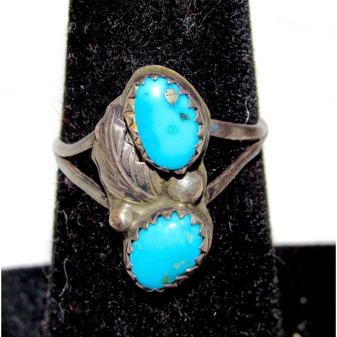Old Pawn Navajo Turquoise Blossom Ring Size 6 Sterling Silver