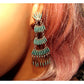 Zuni Needlepoint Turquoise Dangle Statement Earrings Sterling Silver 4"