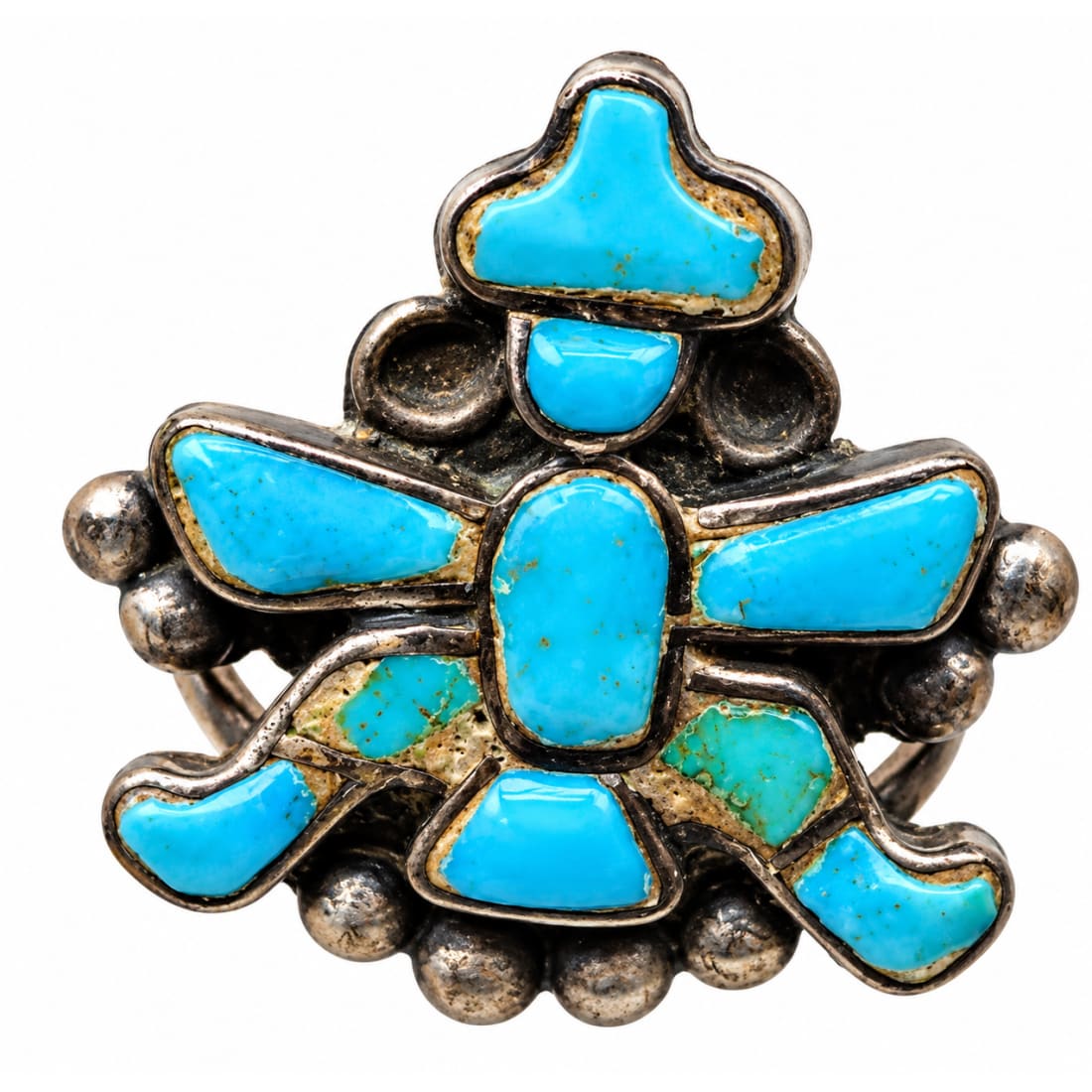 Old Pawn Zuni Turquoise Knifewing Kachina Ring Size 6.5 Vintage Native American