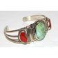 Navajo Royston Turquoise Coral Cuff Bracelet Sterling Silver J Begay