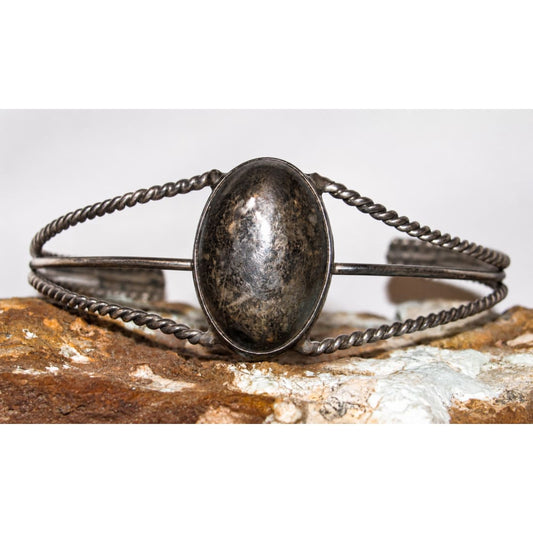 Vintage Taxco Mexico Hematite Cuff Bracelet 925 Silver
