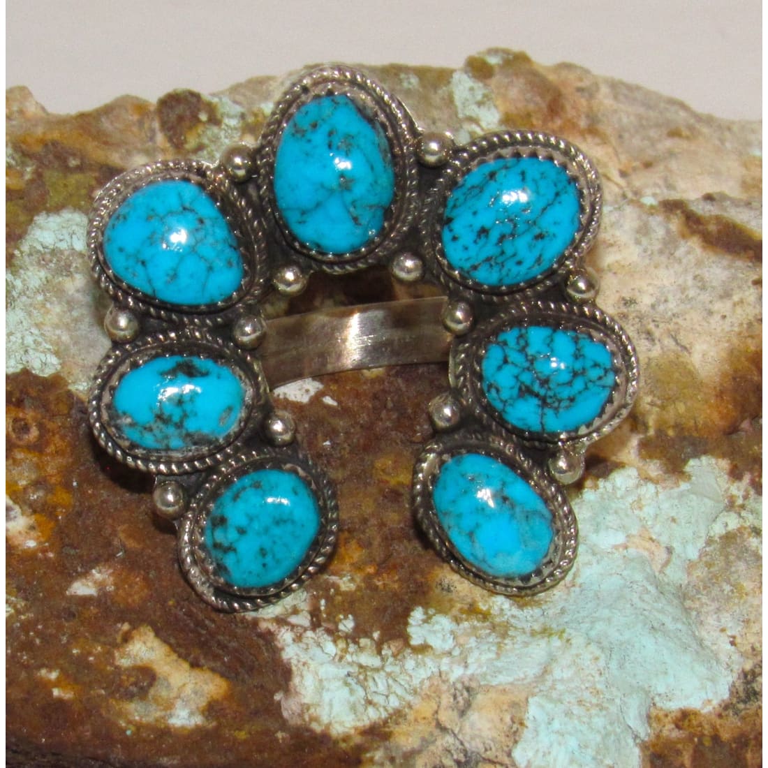 Navajo Naja Ring Size 7 Kingman Turquoise Statement Ring Native Signed