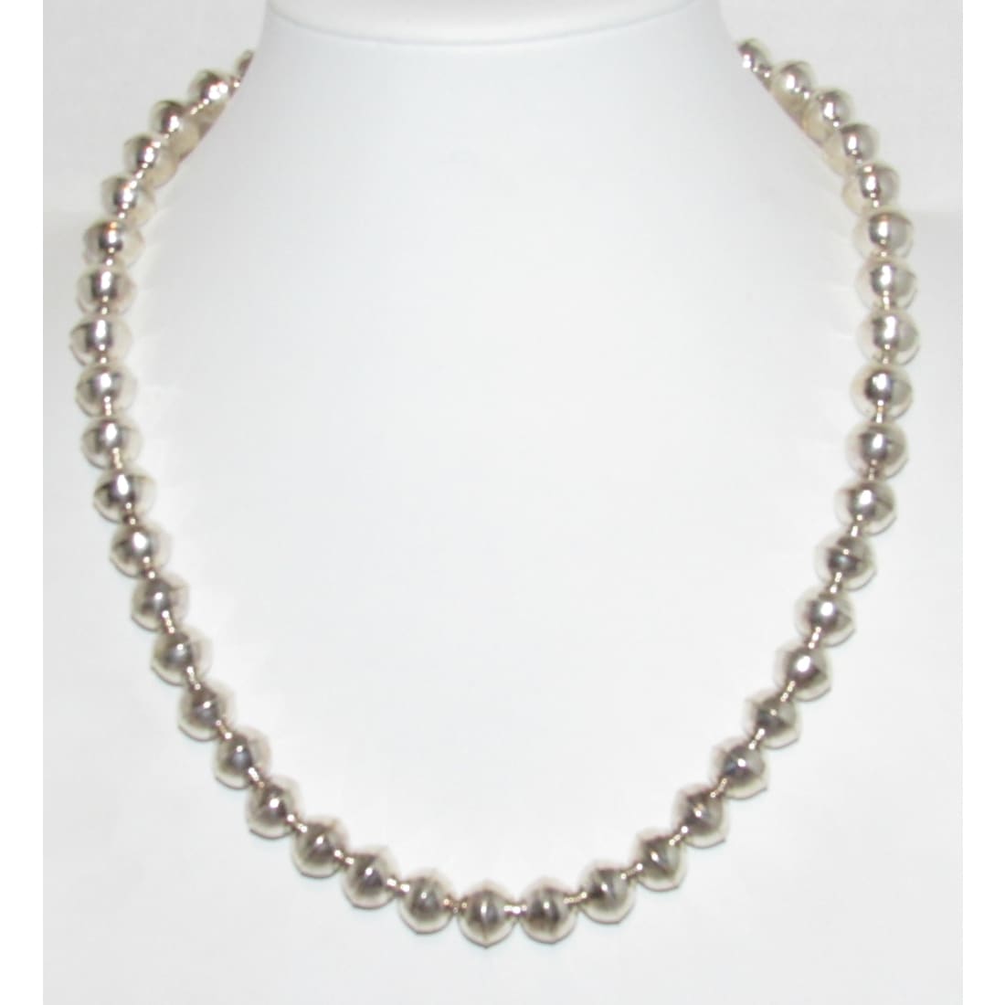 Handmade Navajo Pearls Necklace Sterling Silver 10mm Saucer Beads 20"L G Benally