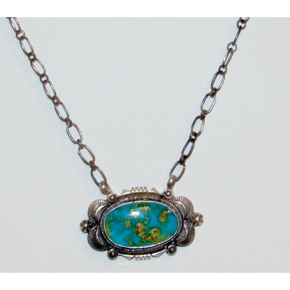 Navajo Royston Turquoise Bar Necklace Sterling Native American Signed