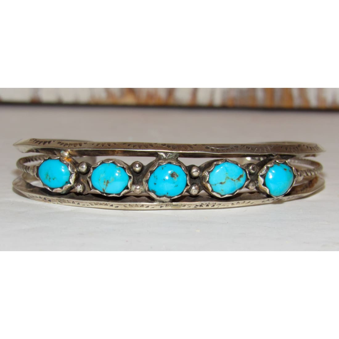 Navajo Blue Royston Turquoise Stacker Cuff Bracelet Sterling Silver Signed