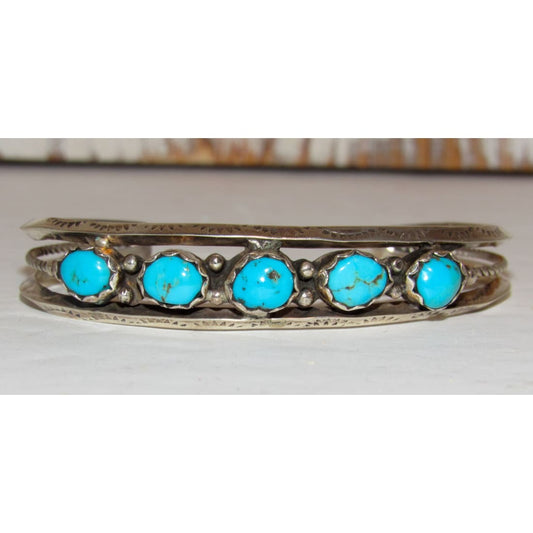 Navajo Blue Royston Turquoise Stacker Cuff Bracelet Sterling Silver Signed