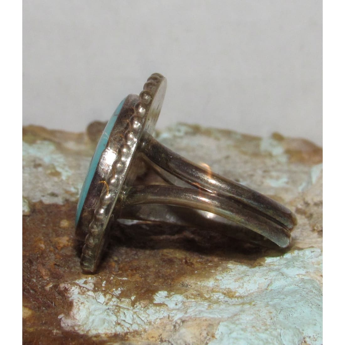Vintage Navajo Kingman Turquoise Ring Sz. 8 J Begay Sterling Silver Native