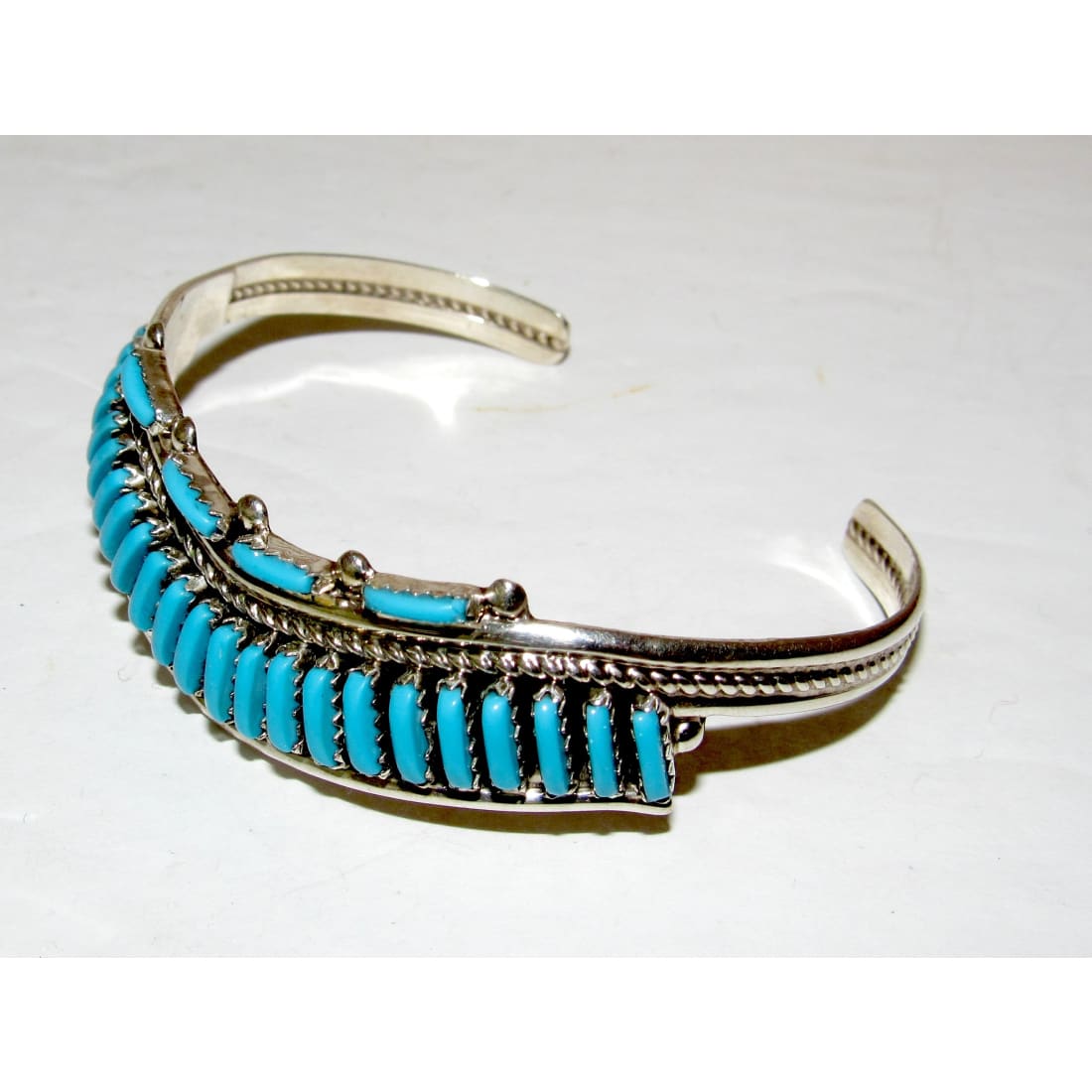 Vintage Zuni Petit Point Turquoise Cuff Bracelet Sterling Silver