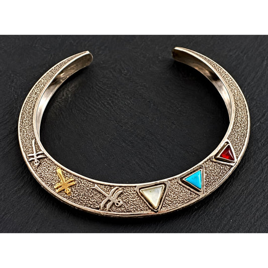 Southwestern Relios Carolyn Pollack Sterling Silver 14K Dragonfly Carinated Cuff Bracelet