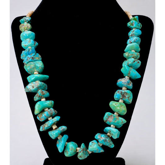 Old Pawn Navajo Turquoise Nugget & Melon Shell Heishi Bead Necklace