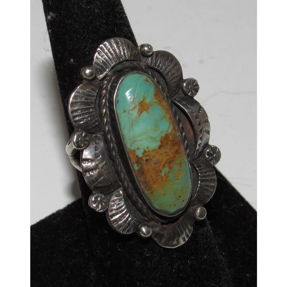Navajo Royston Turquoise Statement Ring Sz 7 Sterling Silver Signed