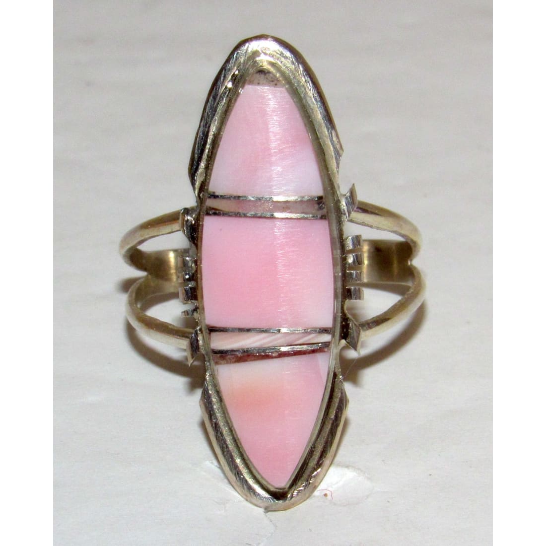 Navajo Pink Conch Inlay Ring Sz 10.5 Sterling Silver E. Yazzie