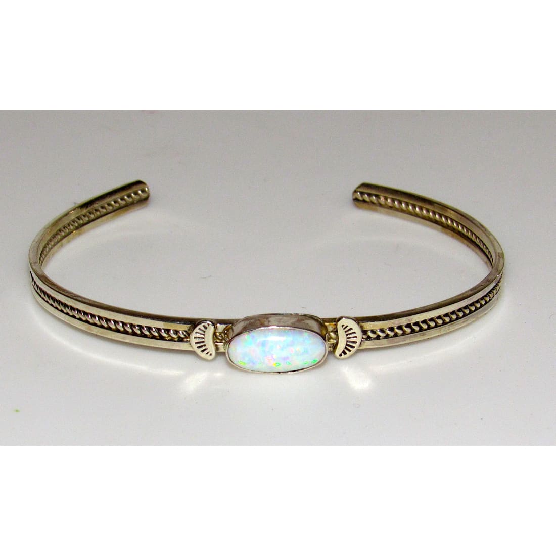 Navajo Opal Bracelet Stacker Sterling Silver Cuff Native American Signed
