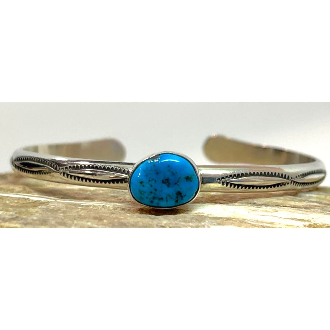 Vintage Navajo Kingman Turquoise Stacker Cuff Bracelet Sterling R Werito
