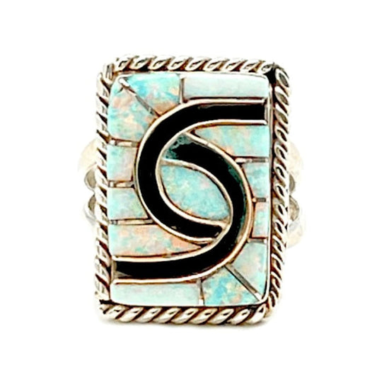 Zuni Opal Inlay Ring Size 8 Sterling Silver Amy Quandelacy Native American