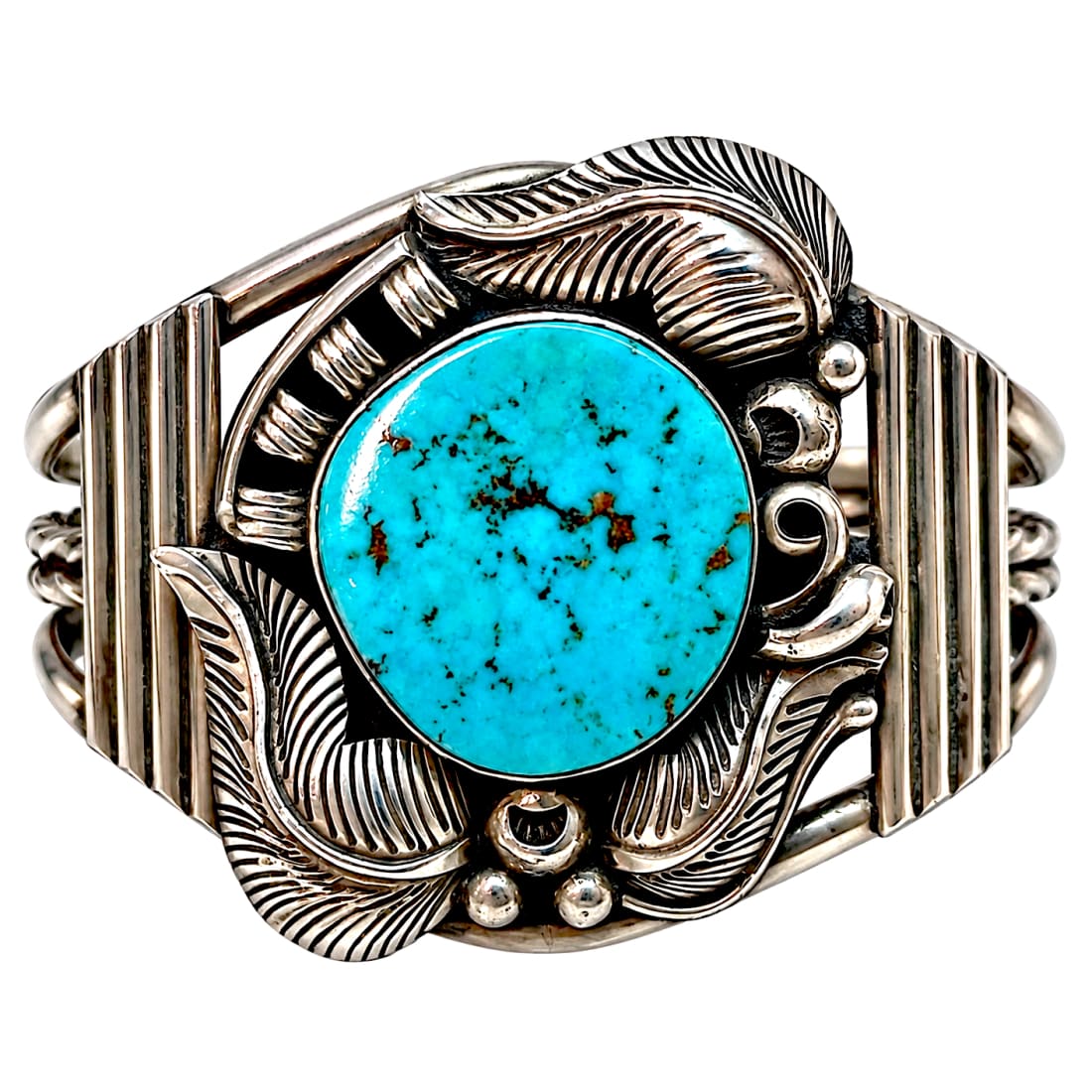 Vintage Navajo Sterling Old Mine Kingman Turquoise Statement Cuff Bracelet Old Pawn