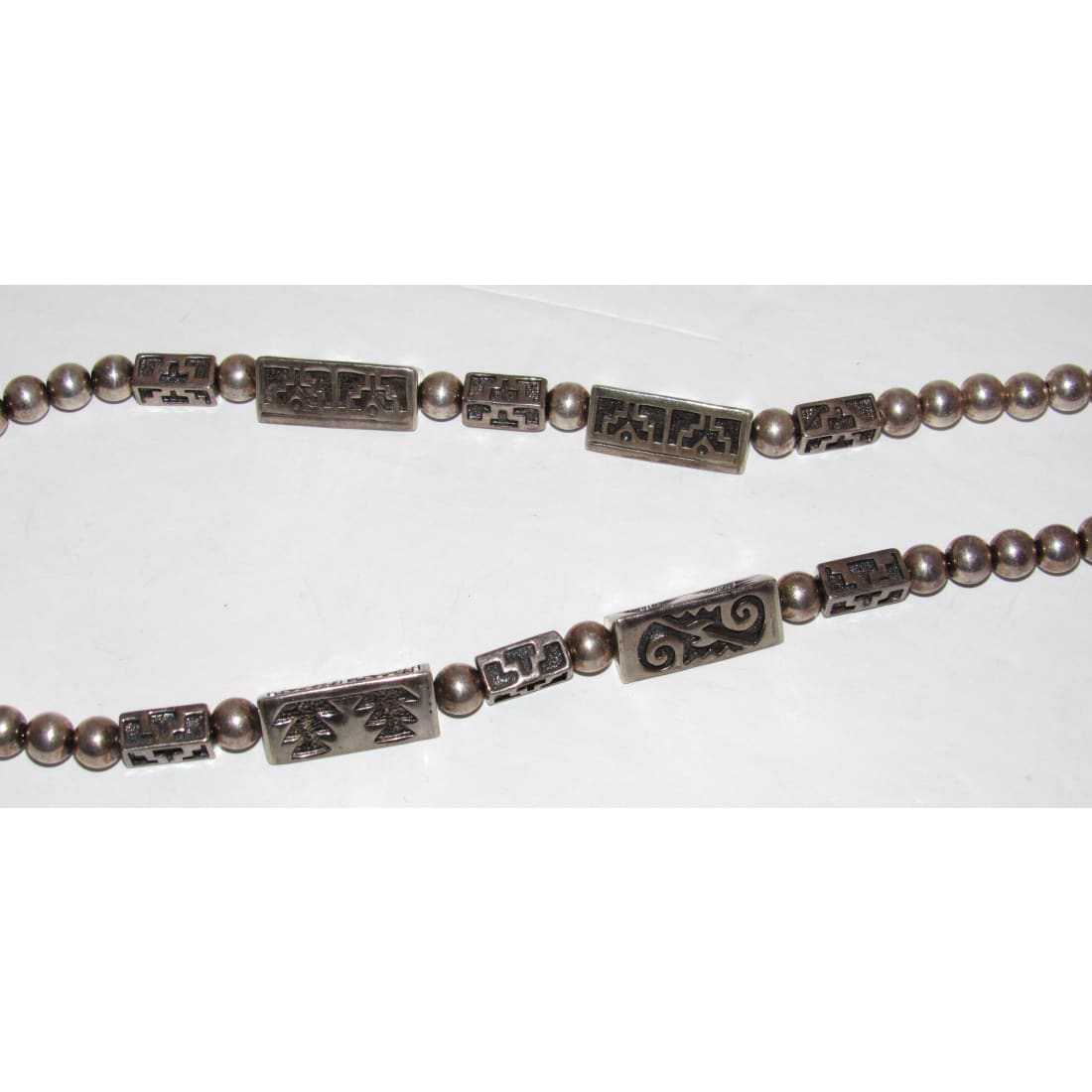 Vintage Navajo Pearls Necklace Rare Barrel Bench Beads Sterling Silver 24"