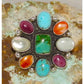 Navajo Turquoise Spiny MOP Cluster Ring Sz 8 Sterling Silver A. Bahe