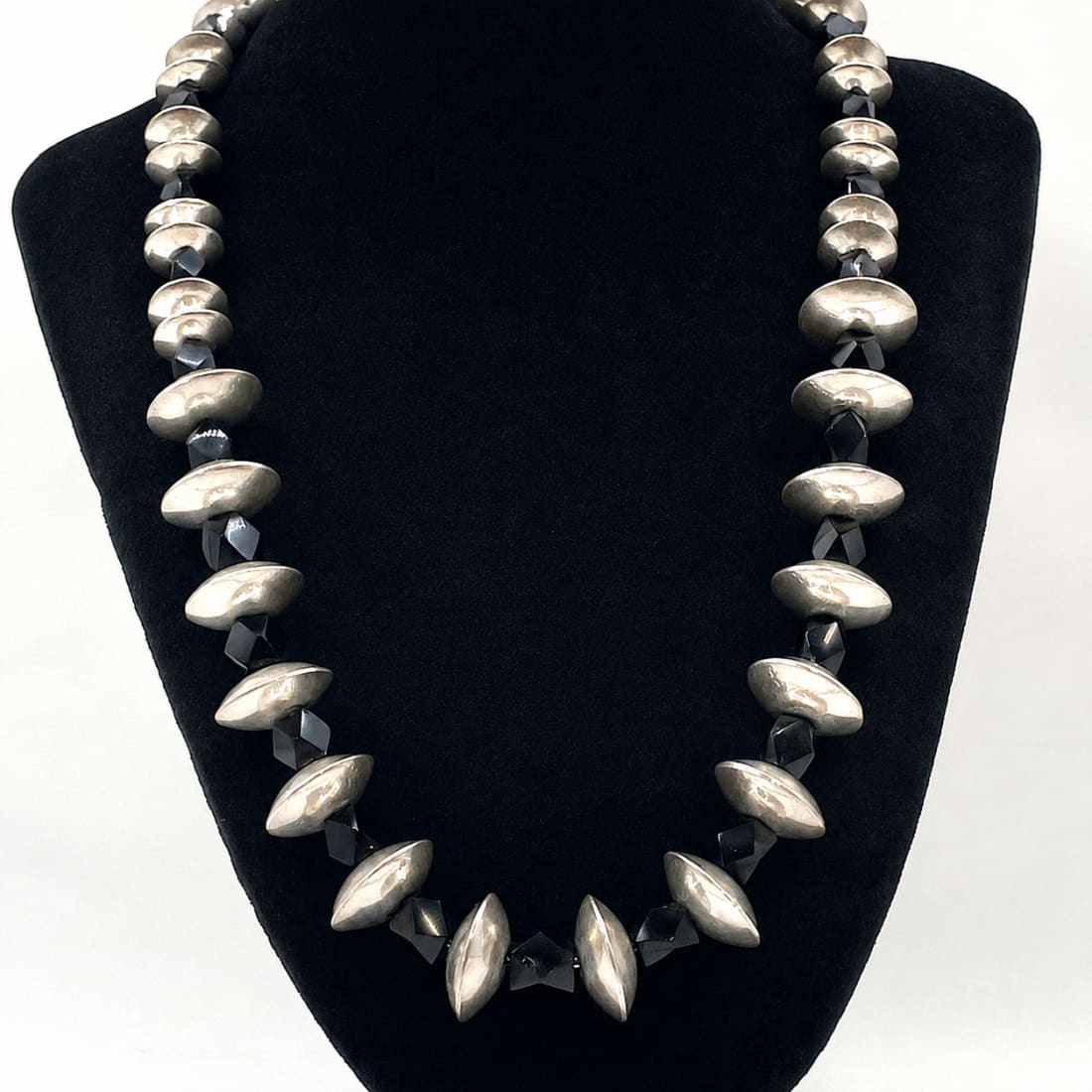 Vintage Taxco Mexico Sterling Silver & Black Obsidian Statement Necklace 106 G