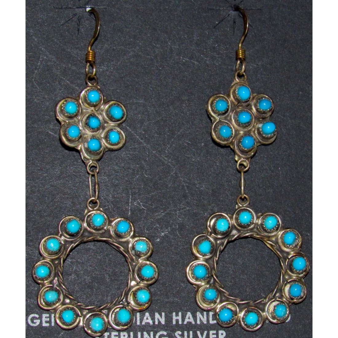 Vintage Zuni Snake Eye Turquoise Dangle Earrings Sterling Silver Native