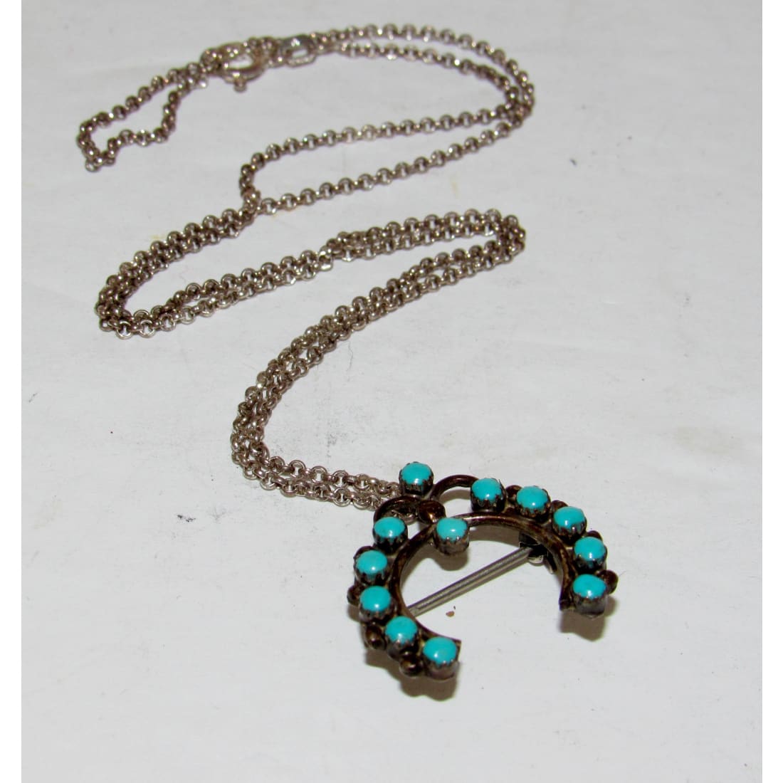 Old Pawn Zuni Snake Eye Turquoise Naja Pin Pendant Necklace