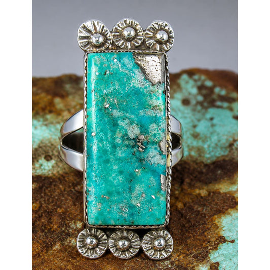 Navajo Kingman Turquoise Pyrite Matrix Ring Sz 6 Sterling Silver Selena Warner