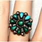 Old Pawn Zuni Turquoise Cluster Ring Sz 5 Sterling Native Vintage