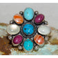 Navajo Turquoise Spiny MOP Cluster Ring Sz 7.5 Sterling Silver A. Bahe