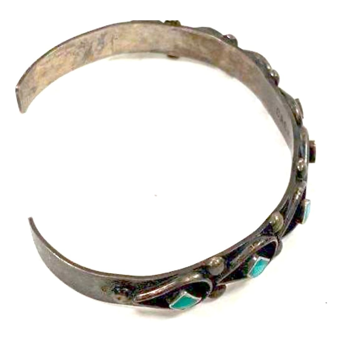 Old Pawn Zuni Turquoise Bracelet Sterling Silver Stacker Cuff Signed