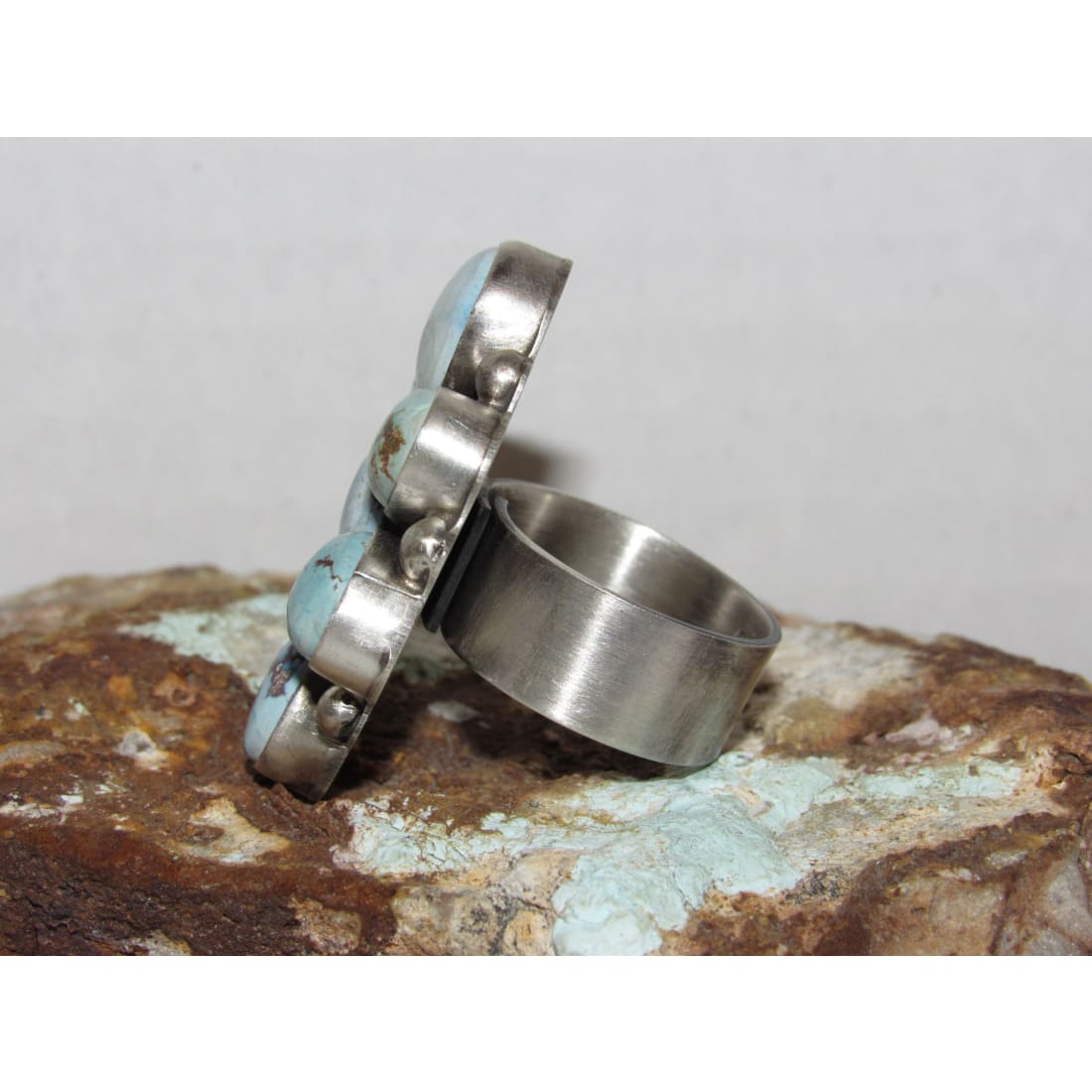 Massive Navajo Golden Hills Turquoise Cluster Ring Sz 8 Adjustable A. Martinez