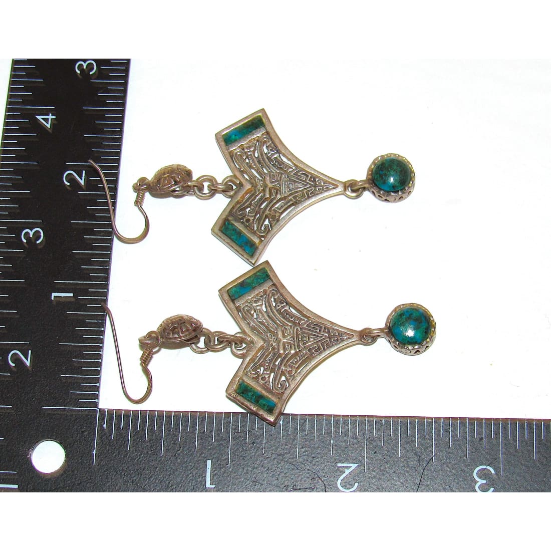 Vintage Taxco Mexico Pre-Colombian Design Sterling Silver Dangle Earrings
