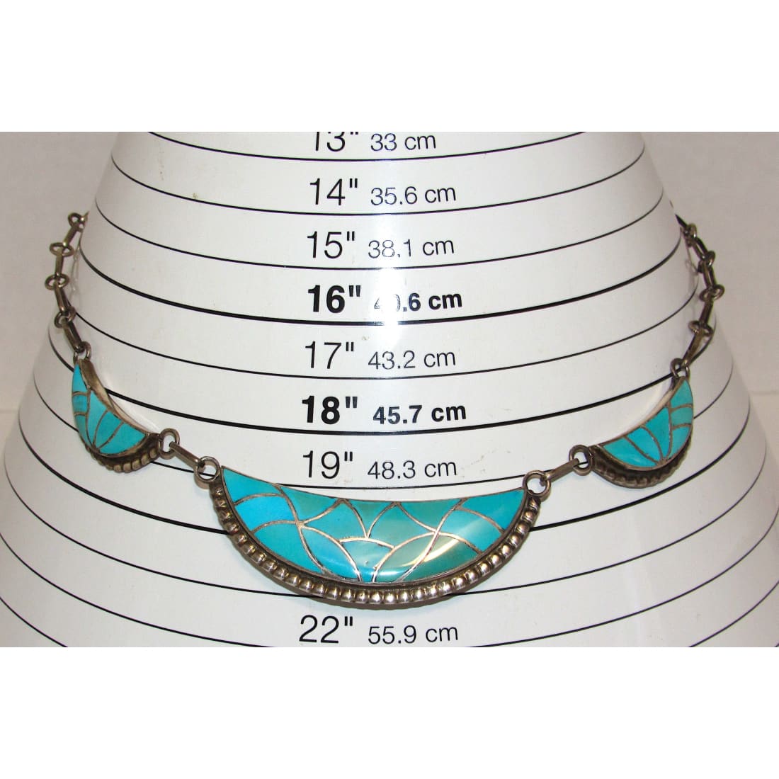 Old Pawn Zuni Turquoise Inlay Necklace Sterling Silver Orlinda Natewa