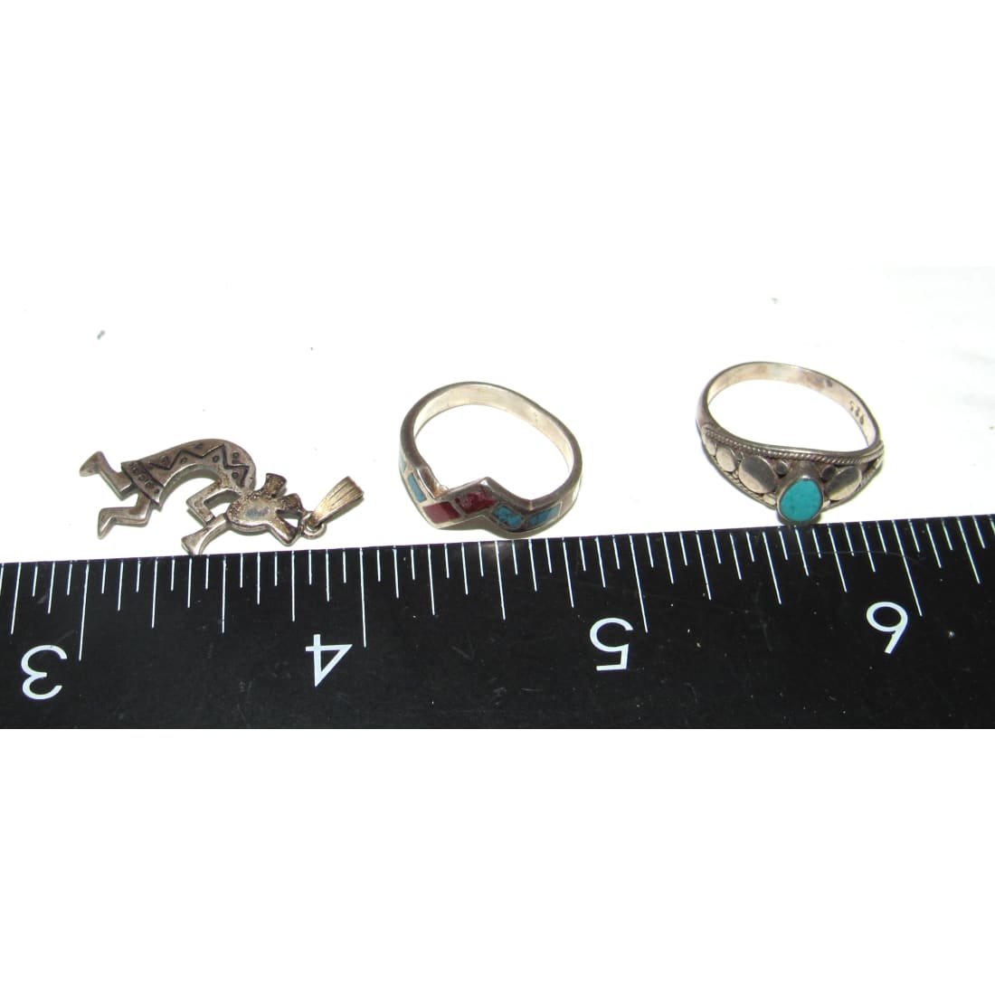 Vintage Southwest Native American Kokopelli Pendant and Rings Lot