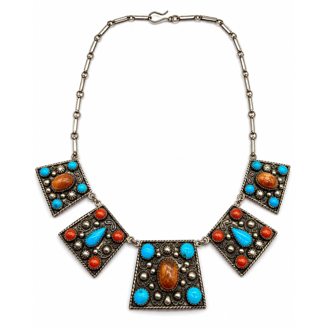 Vintage Mid-Century Mexican Silver Southwestern Revival Statement Necklace