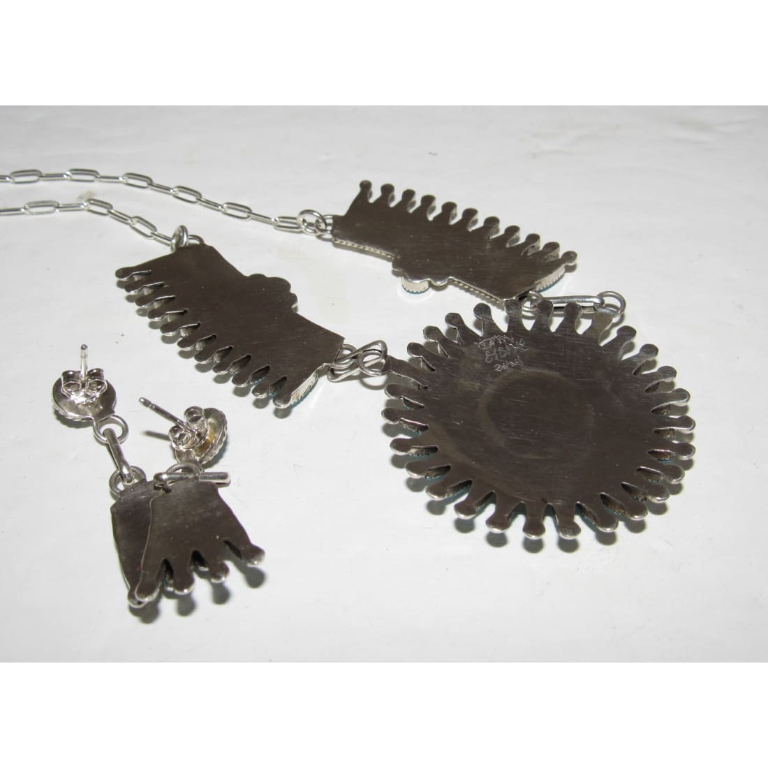 Zuni Turquoise Cluster Necklace and Earrings Set Sterling Silver