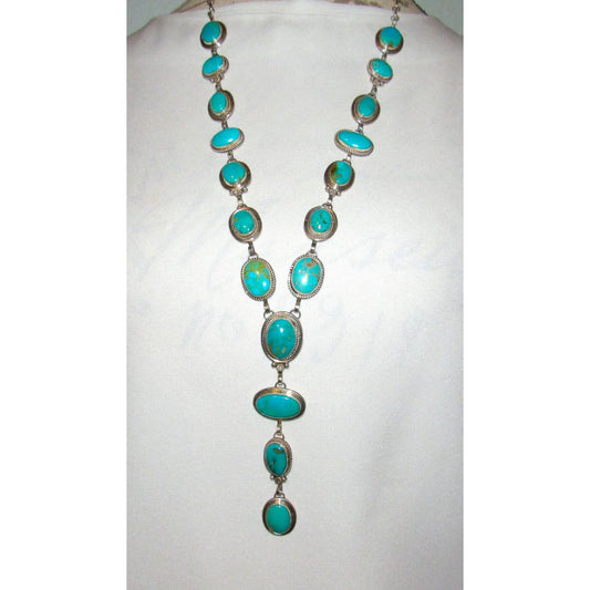 Navajo Royston Turquoise Lariat Necklace Sterling Silver K. Pino