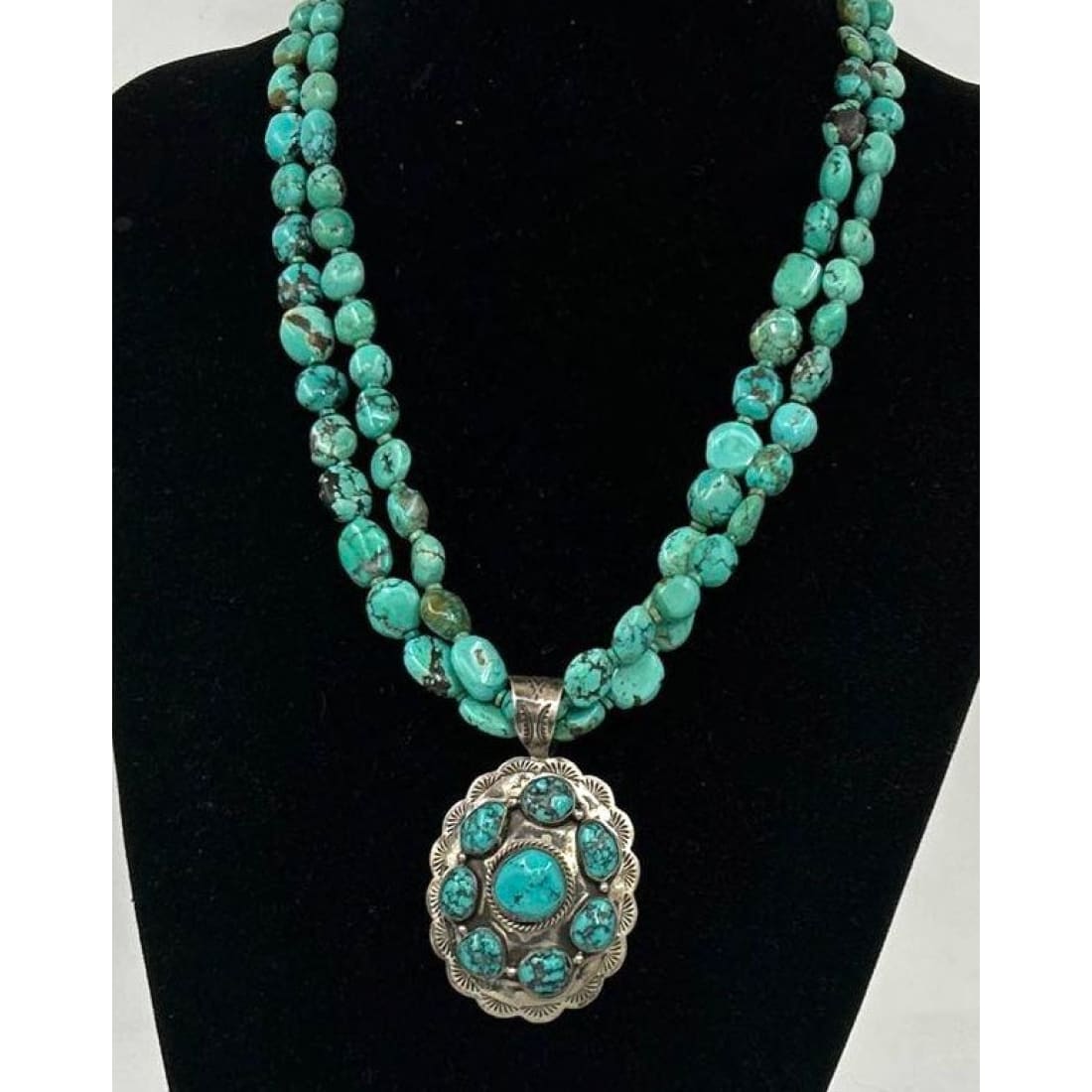 Old Pawn Navajo Turquoise Necklace Pendant Geraldine Yazzie Sterling Silver