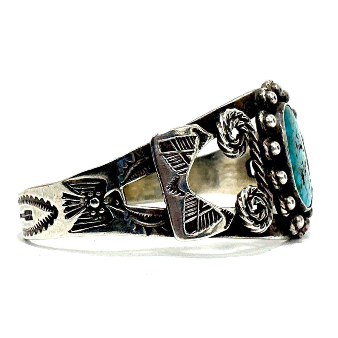 Vintage Navajo Turquoise Thunderbird Bracelet Navajo Ingot Sterling Silver