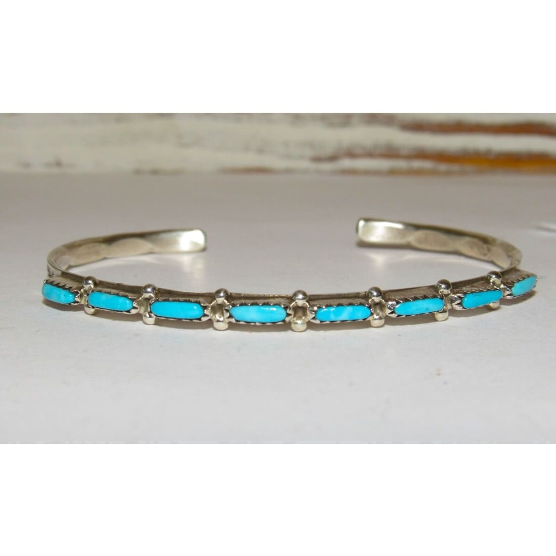 Zuni Turquoise Petit Point Stacker Cuff Bracelet Sterling Silver M. Hannaweeka