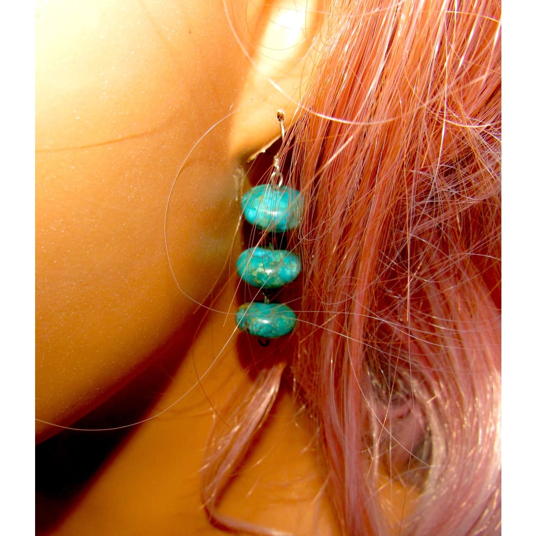 Navajo Rolled Turquoise & Sterling Beads Dangle Earrings