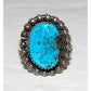Navajo Kingman Turquoise Statement Ring Sz 8.5 Sterling Silver Signed Native
