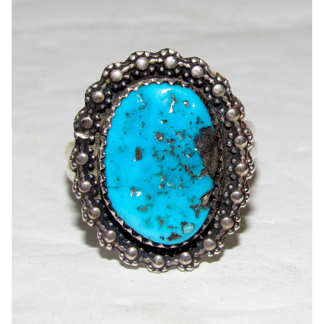 Navajo Kingman Turquoise Statement Ring Sz 8.5 Sterling Silver Signed Native